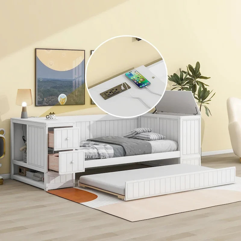 Twin Size Daybed with Storage Arms