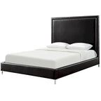 Black Solid Wood Queen Upholstered Faux Leather Bed with Nailhead Trim
