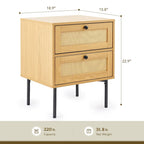 CO-Z Boho Wicker Rattan Nightstand Bedside Table