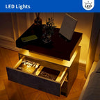 Nightstand LED Bedside Table Cabinet Lights Modern End Side with 2 Drawers for Bedroom
