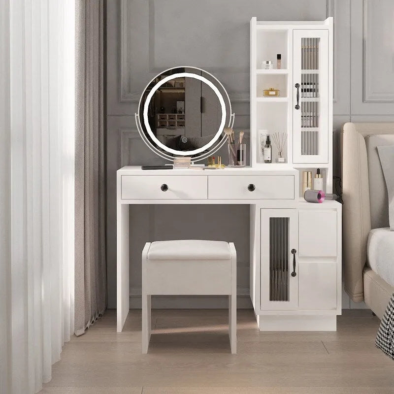 Dressing Table Set With a Power Strip and LED Three-tone Mirror - N/A