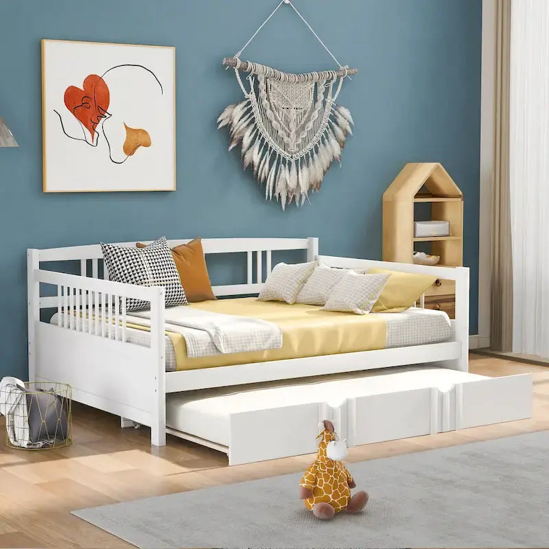 Full Size Daybed Wood Bed with Twin Size Trundle