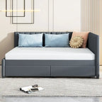 Full Size Upholstered Daybed with 2 Storage Drawers Sofa Bed Frame No Box Spring Needed