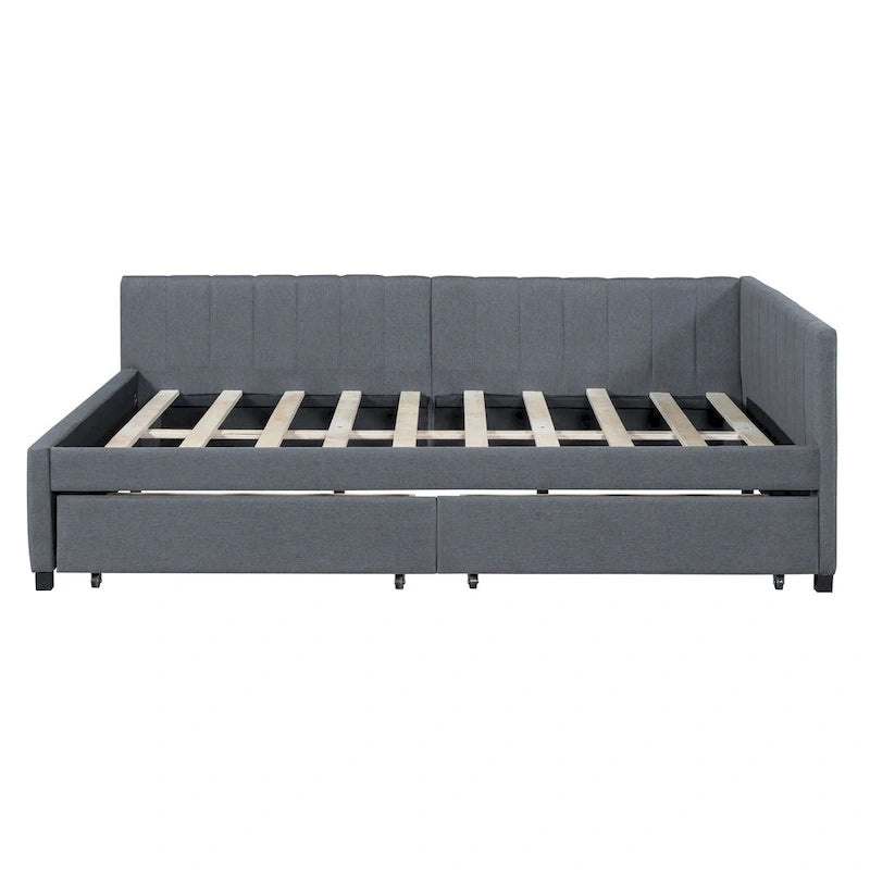Full Size Upholstered Daybed with 2 Storage Drawers Sofa Bed Frame No Box Spring Needed