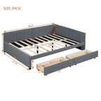 Full Size Upholstered Daybed with 2 Storage Drawers Sofa Bed Frame No Box Spring Needed