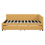 Full Size Upholstered Daybed with 2 Storage Drawers Sofa Bed Frame No Box Spring Needed
