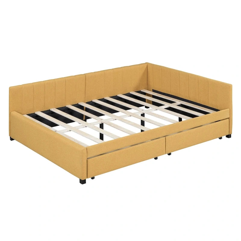 Full Size Upholstered Daybed with 2 Storage Drawers Sofa Bed Frame No Box Spring Needed