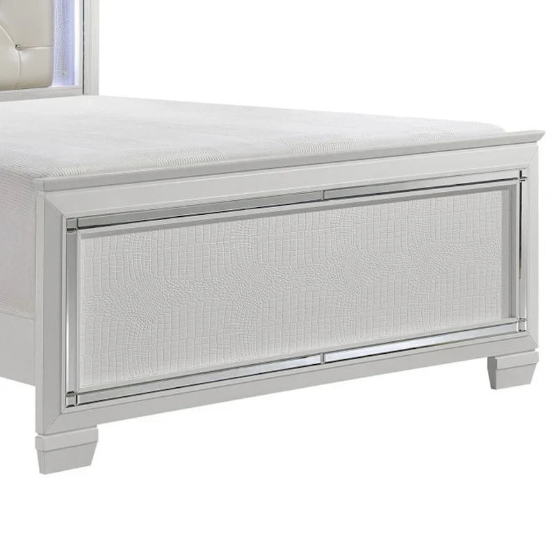 Noah Contemporary Queen Bed, LED Backlit Crystal Tufted Headboard, White