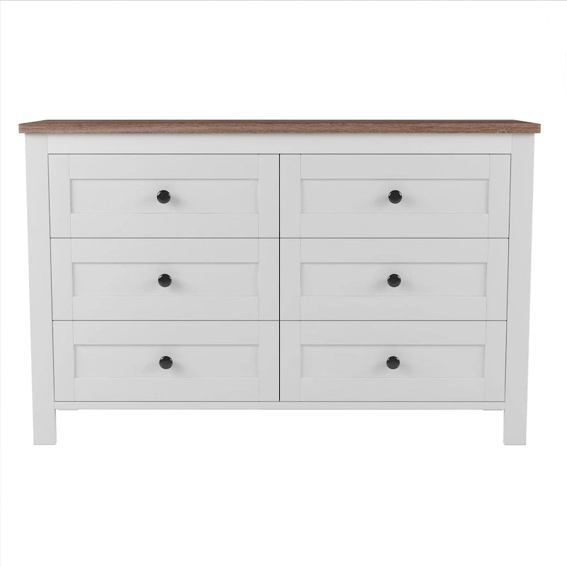 Retro Farmhouse Style Wooden Dresser with 6 Drawer, Storage Cabinet for Bedroom