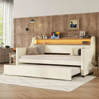 PU Leather Twin Size Daybed with Trundle