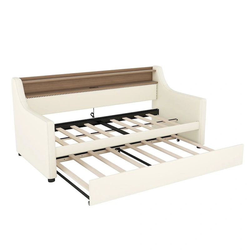 PU Leather Twin Size Daybed with Trundle