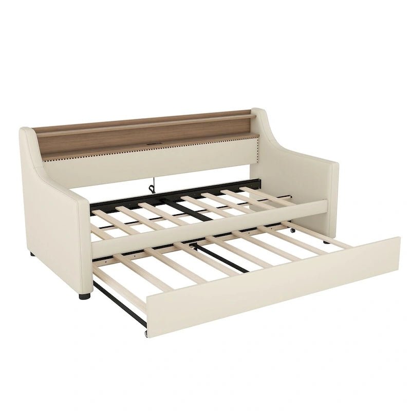 PU Leather Twin Size Daybed with Trundle
