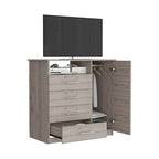 4 Drawer Dresser, Single Door Cabinet, One Open Shelf, Superior Top