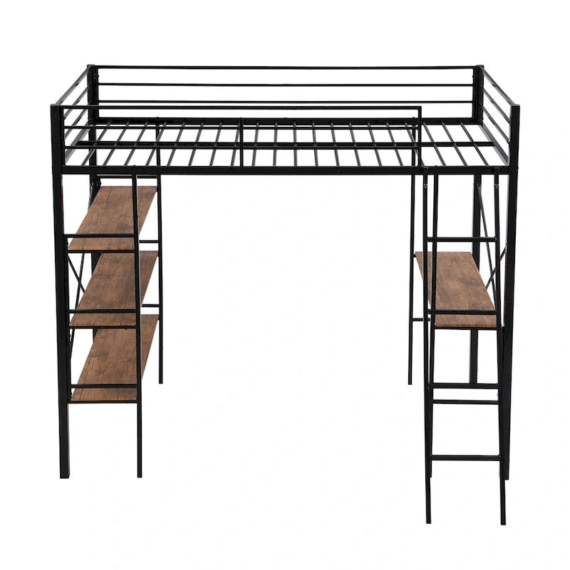 Twin Size Metal Loft Bed with Shelves and Desk