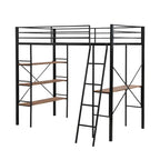 Twin Size Metal Loft Bed with Shelves and Desk