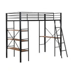 Twin Size Metal Loft Bed with Shelves and Desk