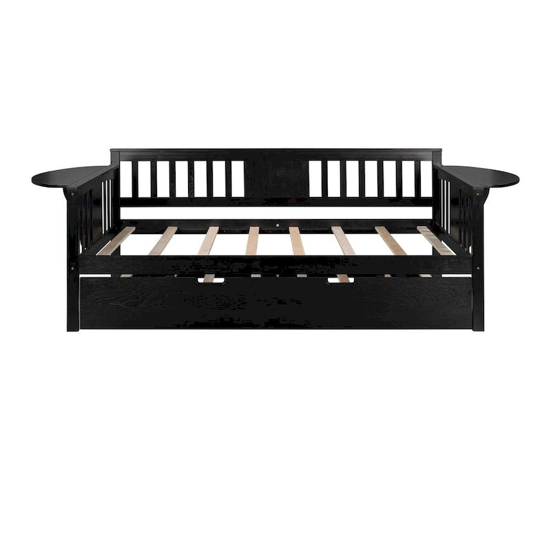 Twin Wooden Daybed with Trundle Bed, Sofa Bed for Bedroom or Living Room