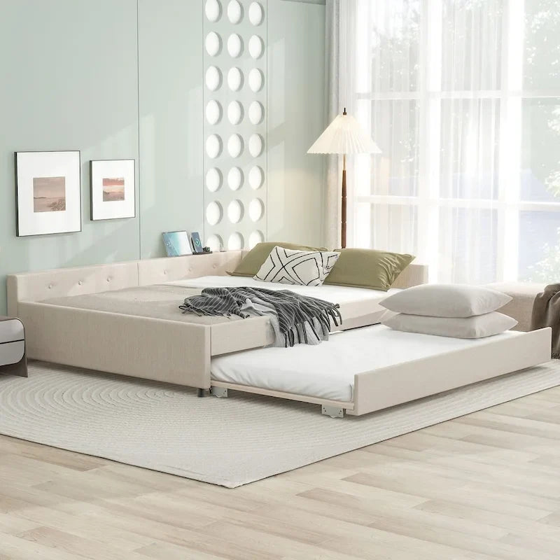 Queen Upholstered Platform Bed with USB and Trundle