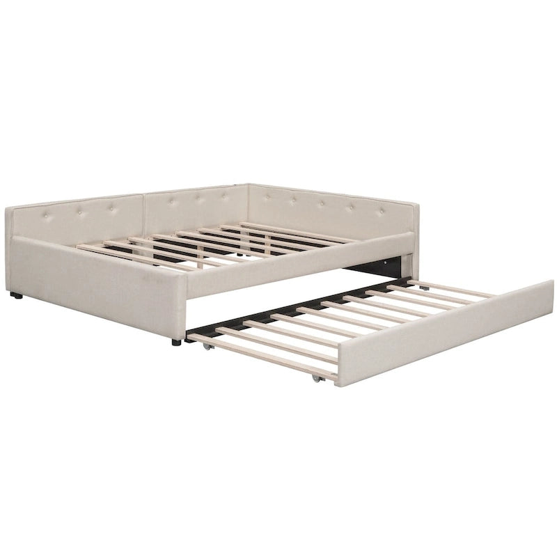 Queen Upholstered Platform Bed with USB and Trundle