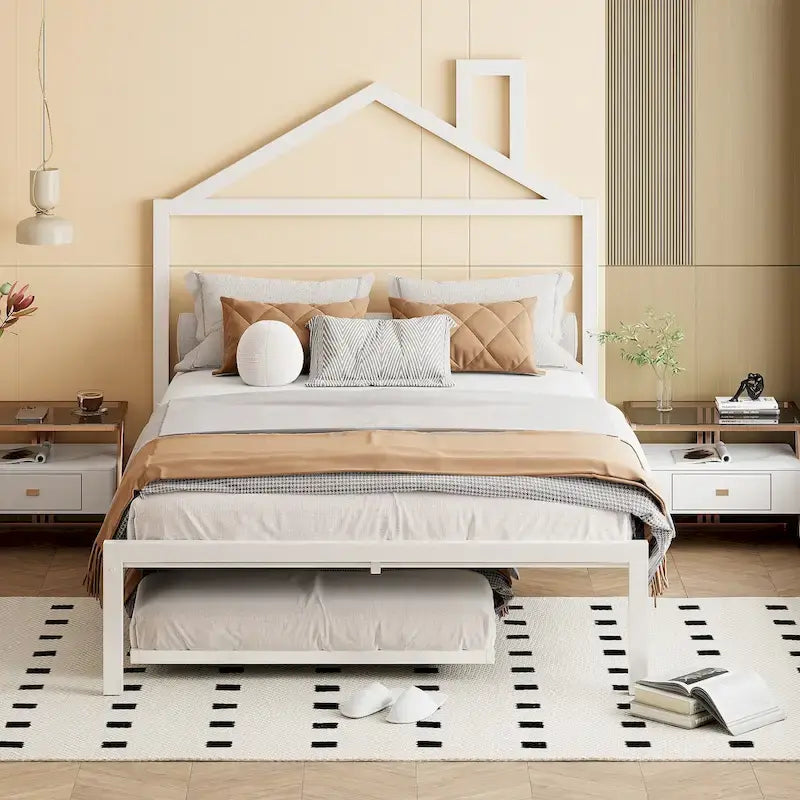 Full Size Metal Platform Bed with twin size trundle