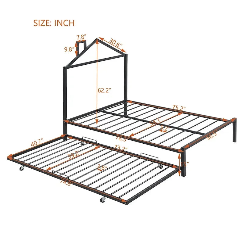 Full Size Metal Platform Bed with twin size trundle