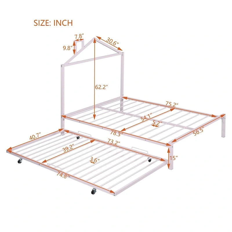 Full Size Metal Platform Bed with twin size trundle