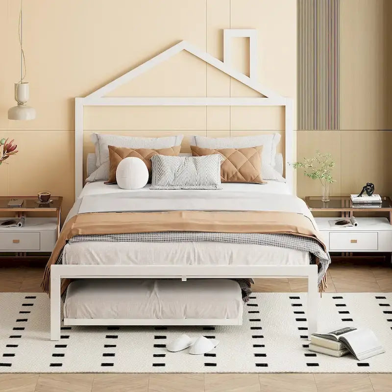 Full Size Metal Platform Bed with twin size trundle