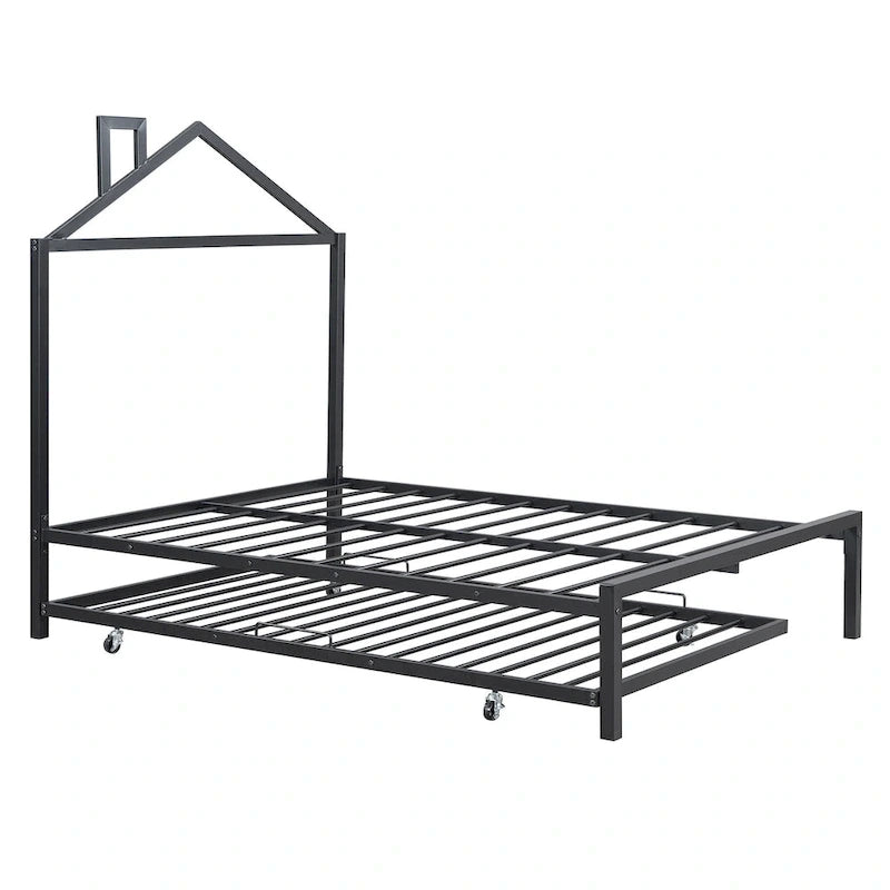Full Size Metal Platform Bed with twin size trundle