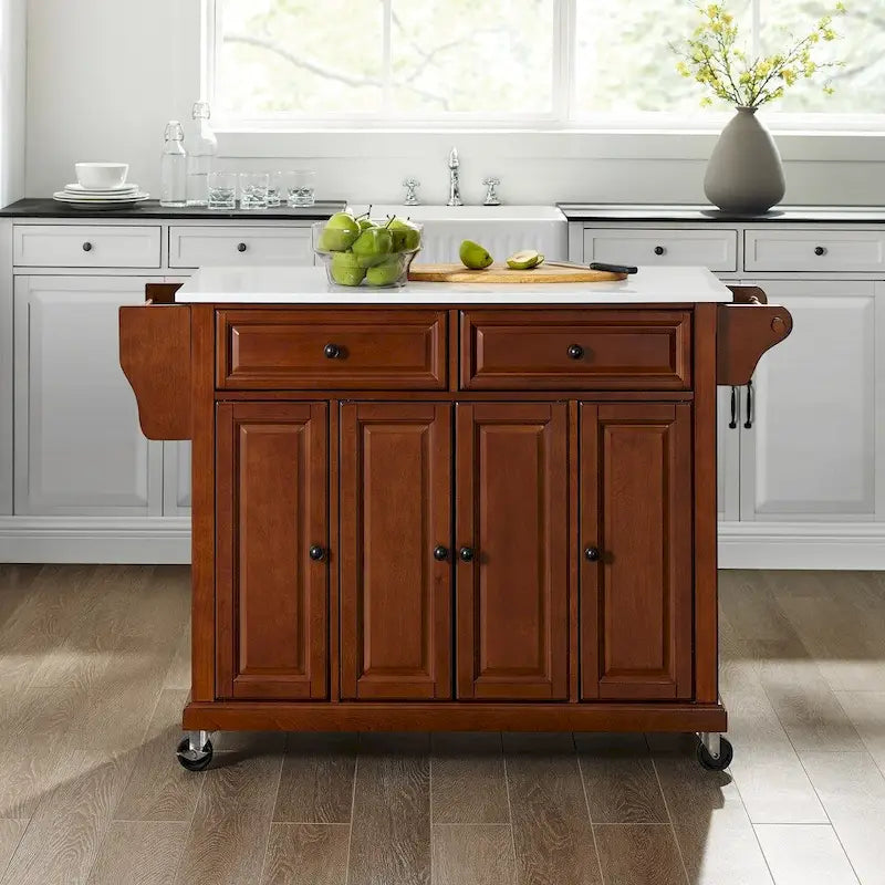 Crosley Full Size Granite Top Kitchen Cart in Cherry - 51.5 W x 18 D x 36.5 H