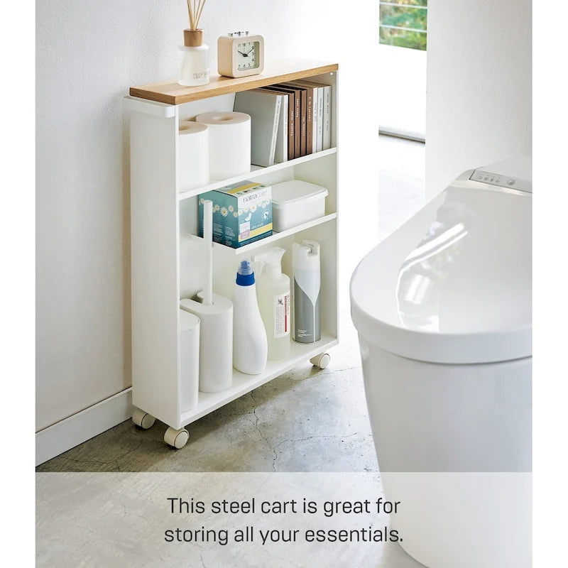 Yamazaki Home Rolling Storage Cart, Steel, Minimal Assembly - L 18.7 x W 5.12 x H 26.97 inches