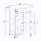 White Rolling Kitchen Island with Towel Rack