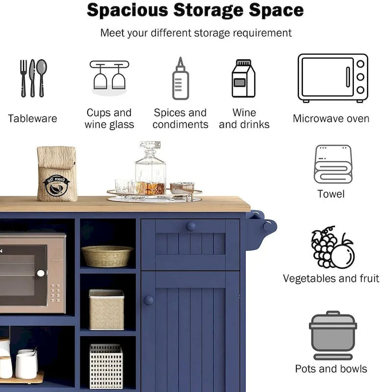 Kitchen Island Cart with Wheels,Storage Cabinet, Solid Wood Desktop