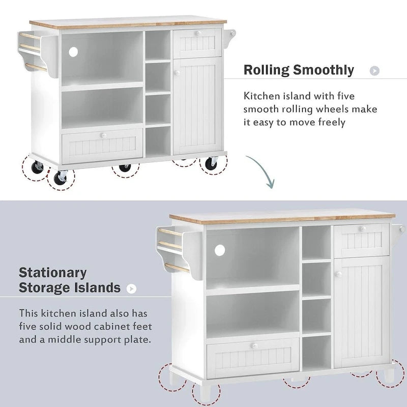 Kitchen Island Cart with Wheels,Storage Cabinet, Solid Wood Desktop