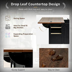 54.5 Farmhouse Kitchen Island with Power Outlet, Internal Storage Rack, Drop-Leaf Tabletop, Spice Rack, Rolling Cart On Wheels