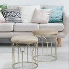 Adeco FT0254 Round Stackable Footstool, Steel Legs, 17 Inch Height, Set of 2 Ottomans & Storage Ottomans Light Grey