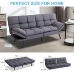 Sofa Bed, Convertible Futon Sleeper Couch Daybed with Adjustable Armrests for Studio, Apartment, Office, Small Space