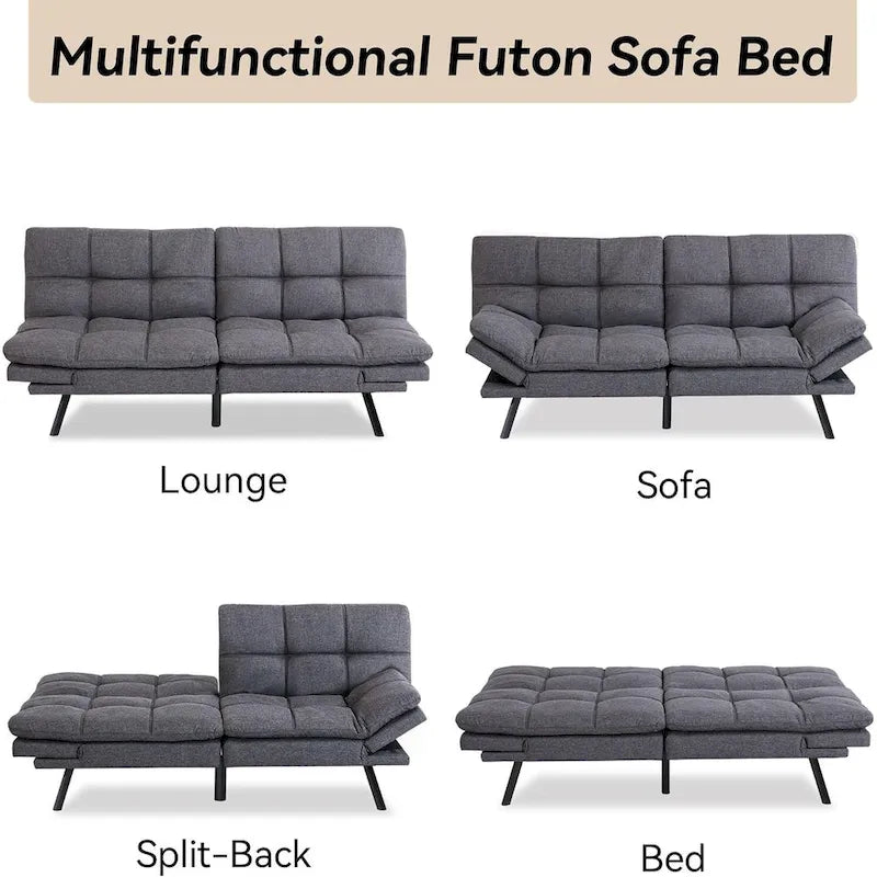 Sofa Bed, Convertible Futon Sleeper Couch Daybed with Adjustable Armrests for Studio, Apartment, Office, Small Space