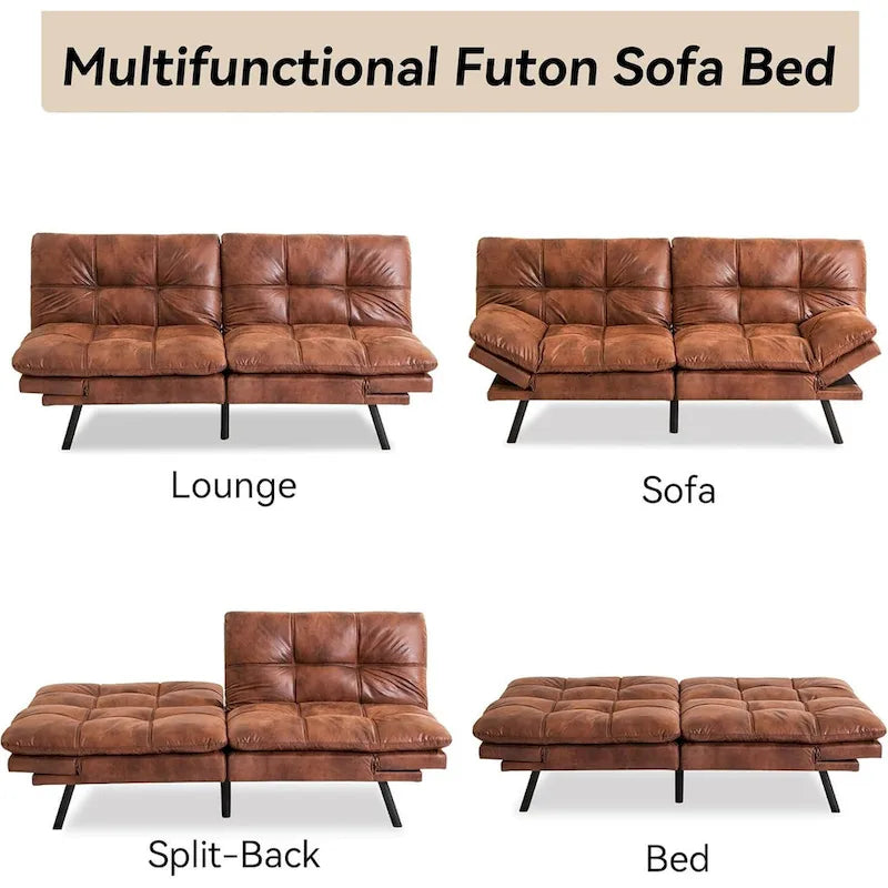 Sofa Bed, Convertible Futon Sleeper Couch Daybed with Adjustable Armrests for Studio, Apartment, Office, Small Space