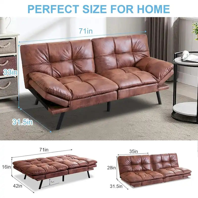 Sofa Bed, Convertible Futon Sleeper Couch Daybed with Adjustable Armrests for Studio, Apartment, Office, Small Space