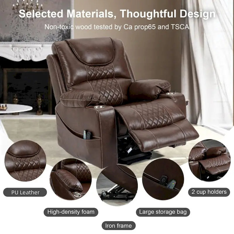 Power Lift Recliner Chair PU Leather with Massage and Heating Reclining Chair for Elderly