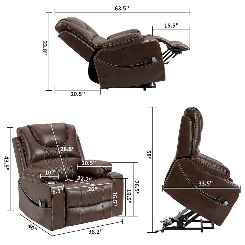 Power Lift Recliner Chair PU Leather with Massage and Heating Reclining Chair for Elderly
