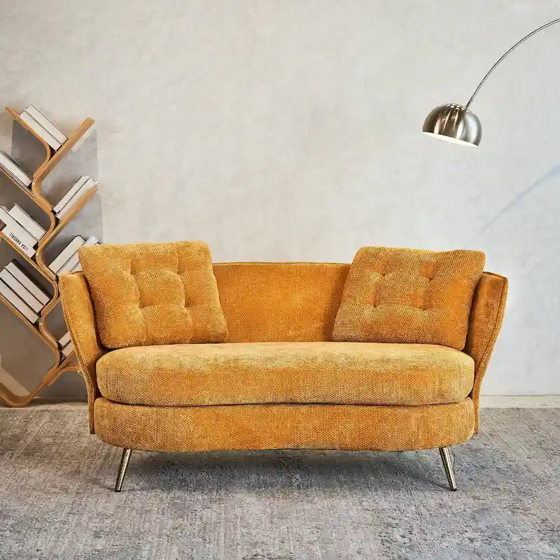 Velvet Loveseat Sofa with Golden Metal Legs for Living Room