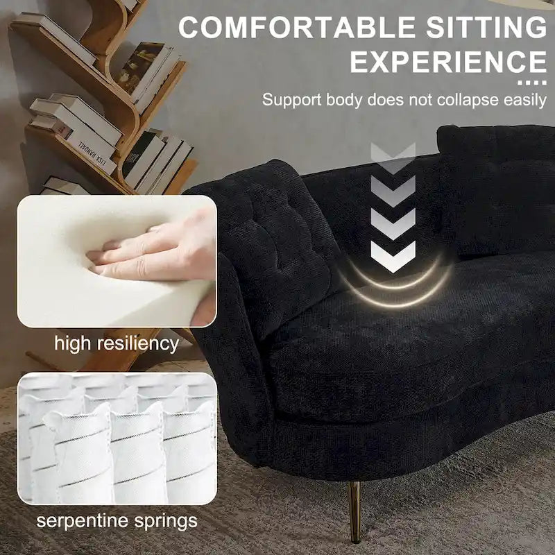 Velvet Loveseat Sofa with Golden Metal Legs for Living Room