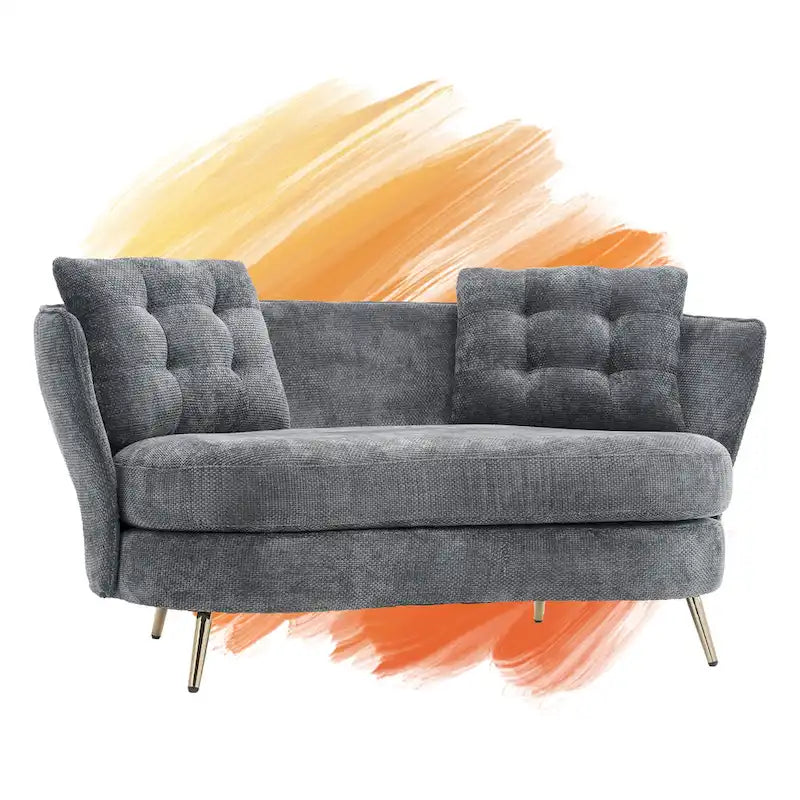 Velvet Loveseat Sofa with Golden Metal Legs for Living Room