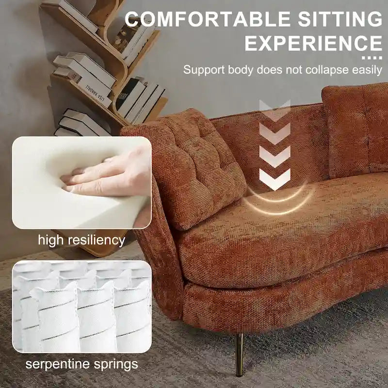 Velvet Loveseat Sofa with Golden Metal Legs for Living Room