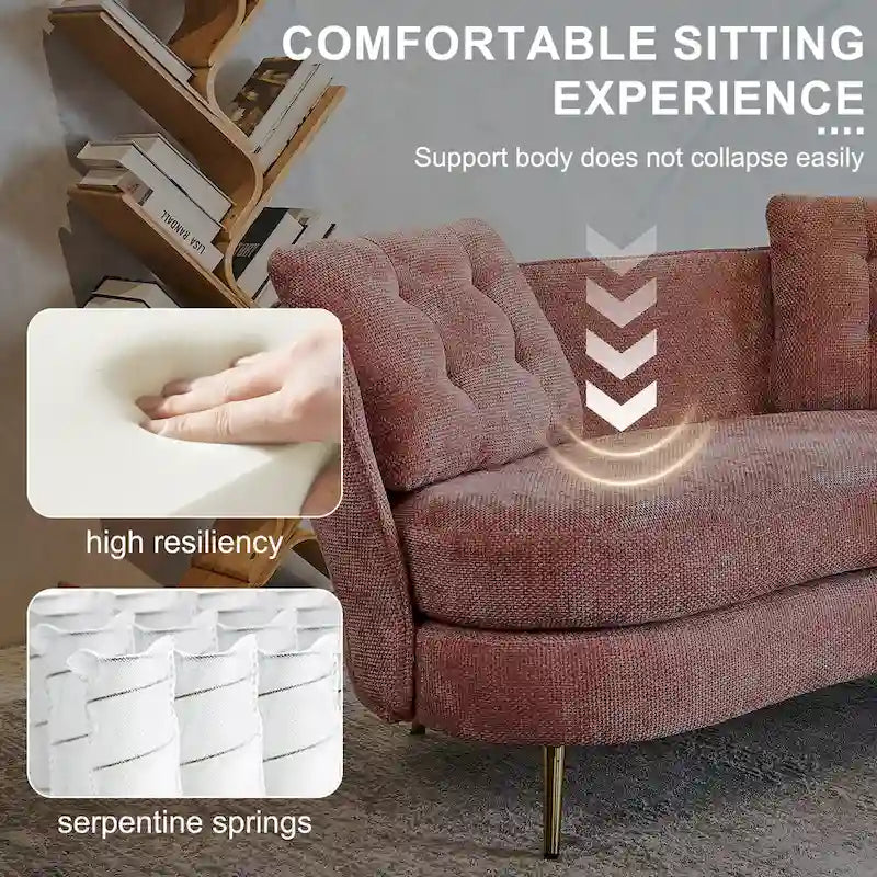 Velvet Loveseat Sofa with Golden Metal Legs for Living Room