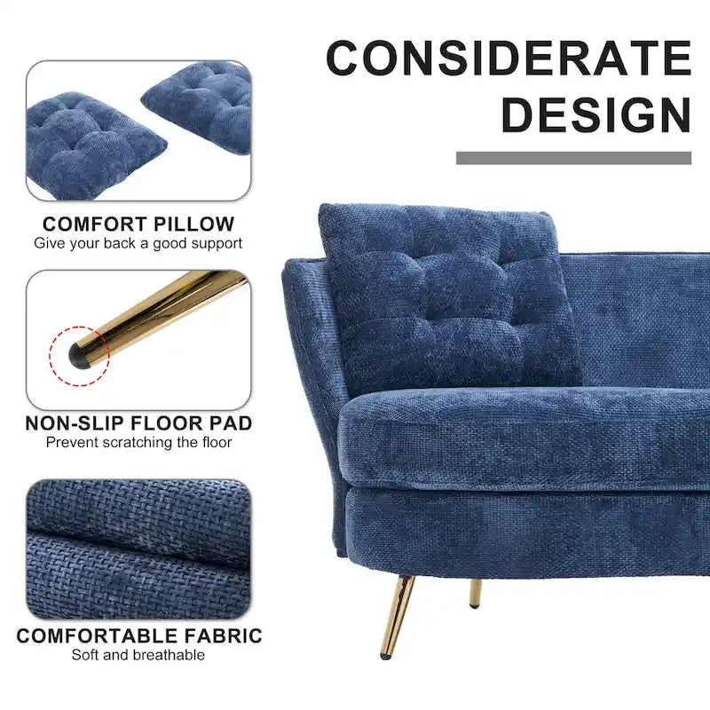 Velvet Loveseat Sofa with Golden Metal Legs for Living Room
