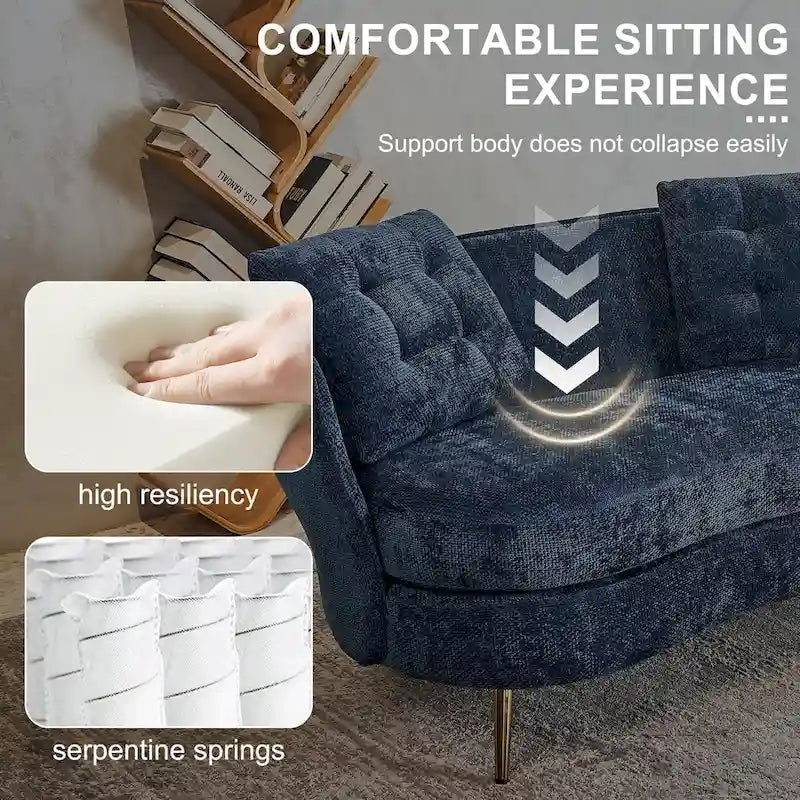 Velvet Loveseat Sofa with Golden Metal Legs for Living Room