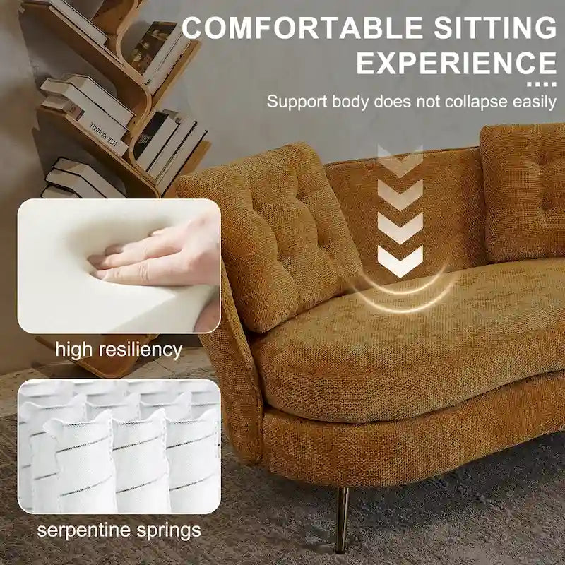 Velvet Loveseat Sofa with Golden Metal Legs for Living Room