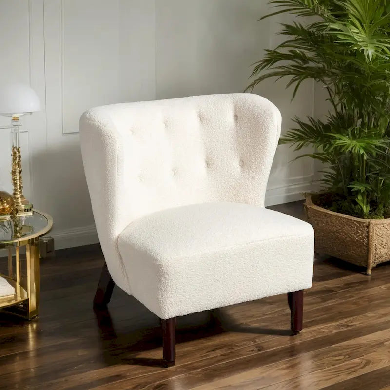 Accent Chair, Upholstered Armless Chair Lambskin Sherpa Single Sofa Chair with Wooden Legs, Modern Reading Chair for Living Room